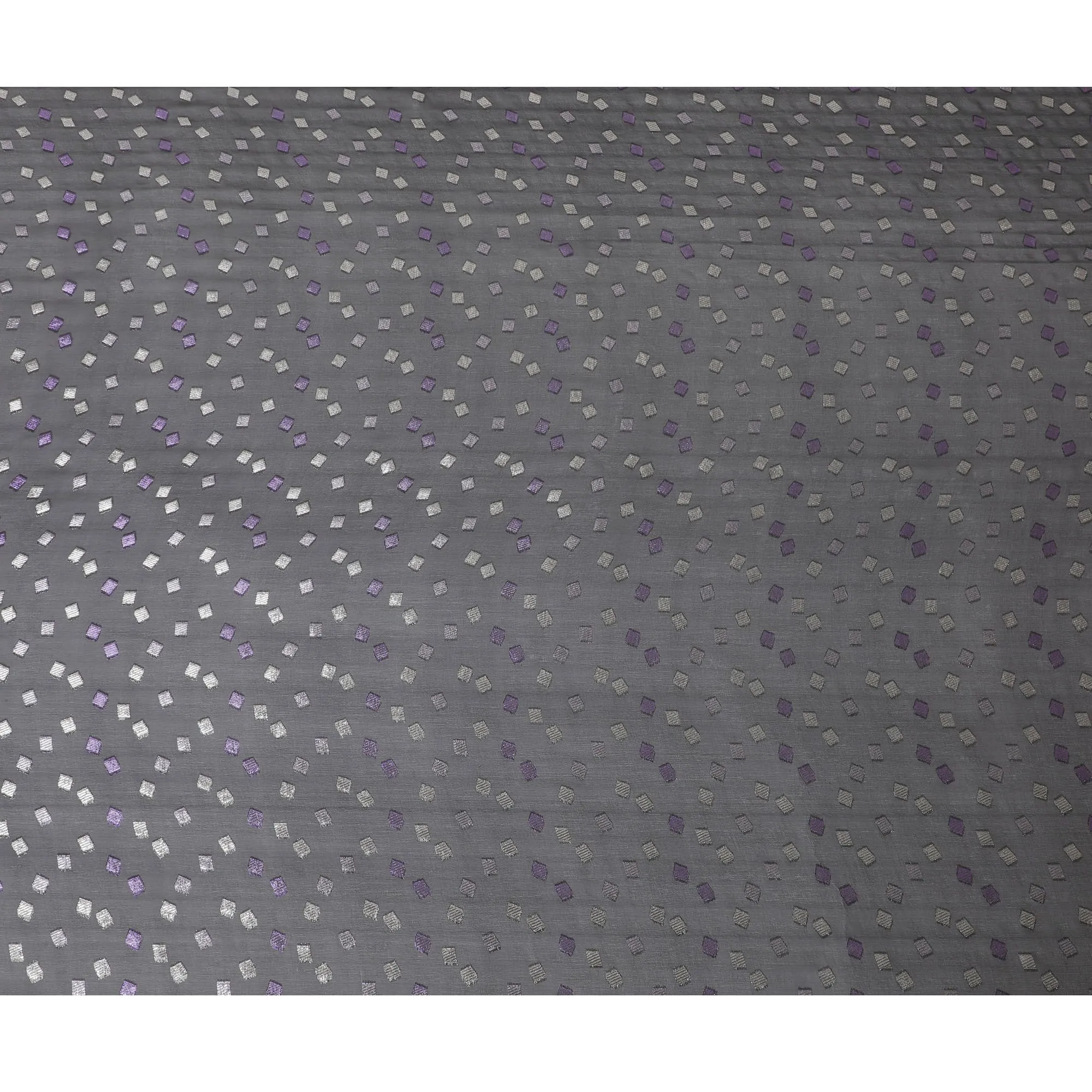 Black Premium pure French (Fransawi) silk chiffon fabric with purple and silver metallic lurex in geometric design-D16442