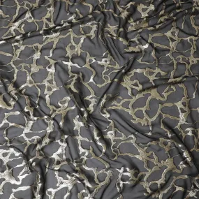 Black Premium pure silk chiffon fabric with gold metallic lurex in abstract design-D13190