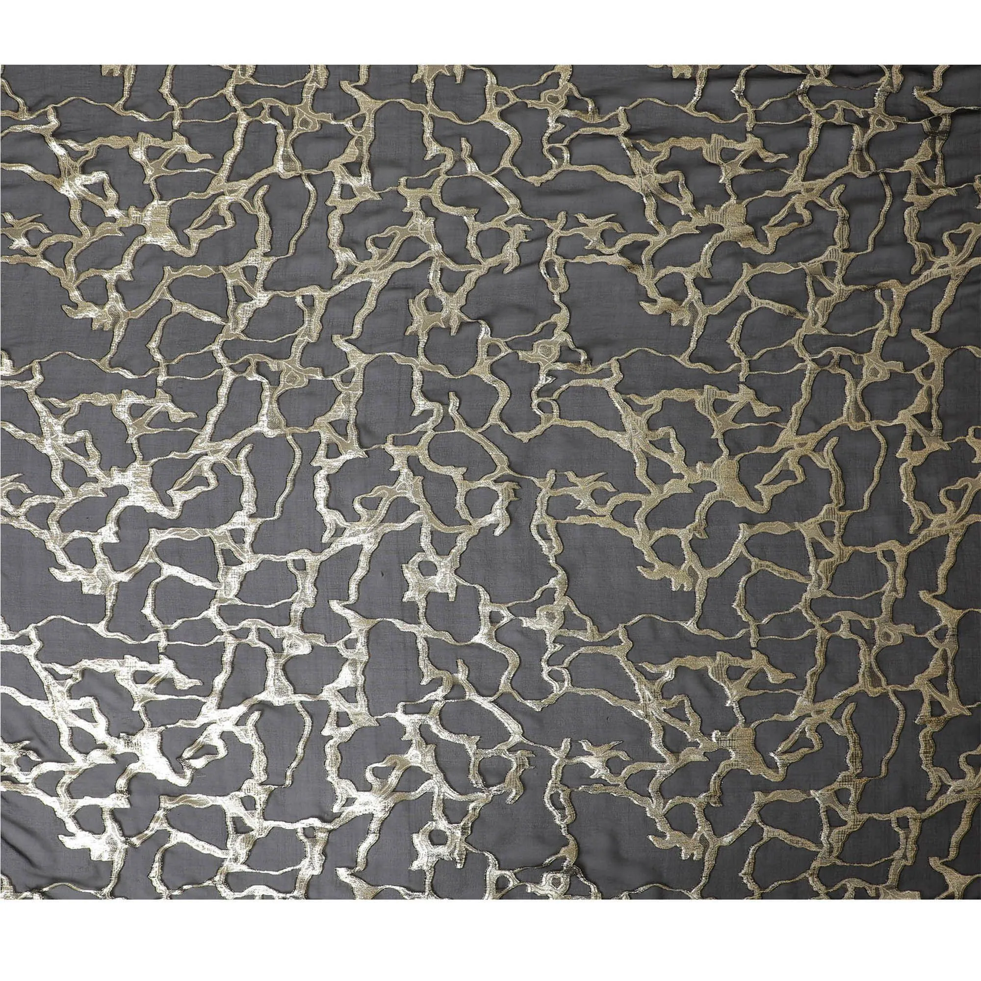 Black Premium pure silk chiffon fabric with gold metallic lurex in abstract design-D13190