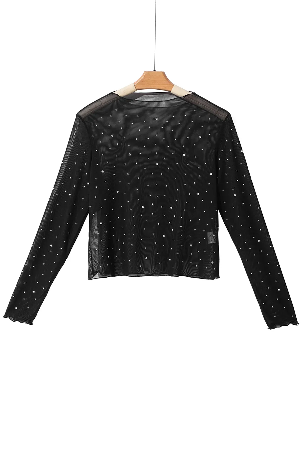 Black Rhinestone Mesh Mock Neck Top