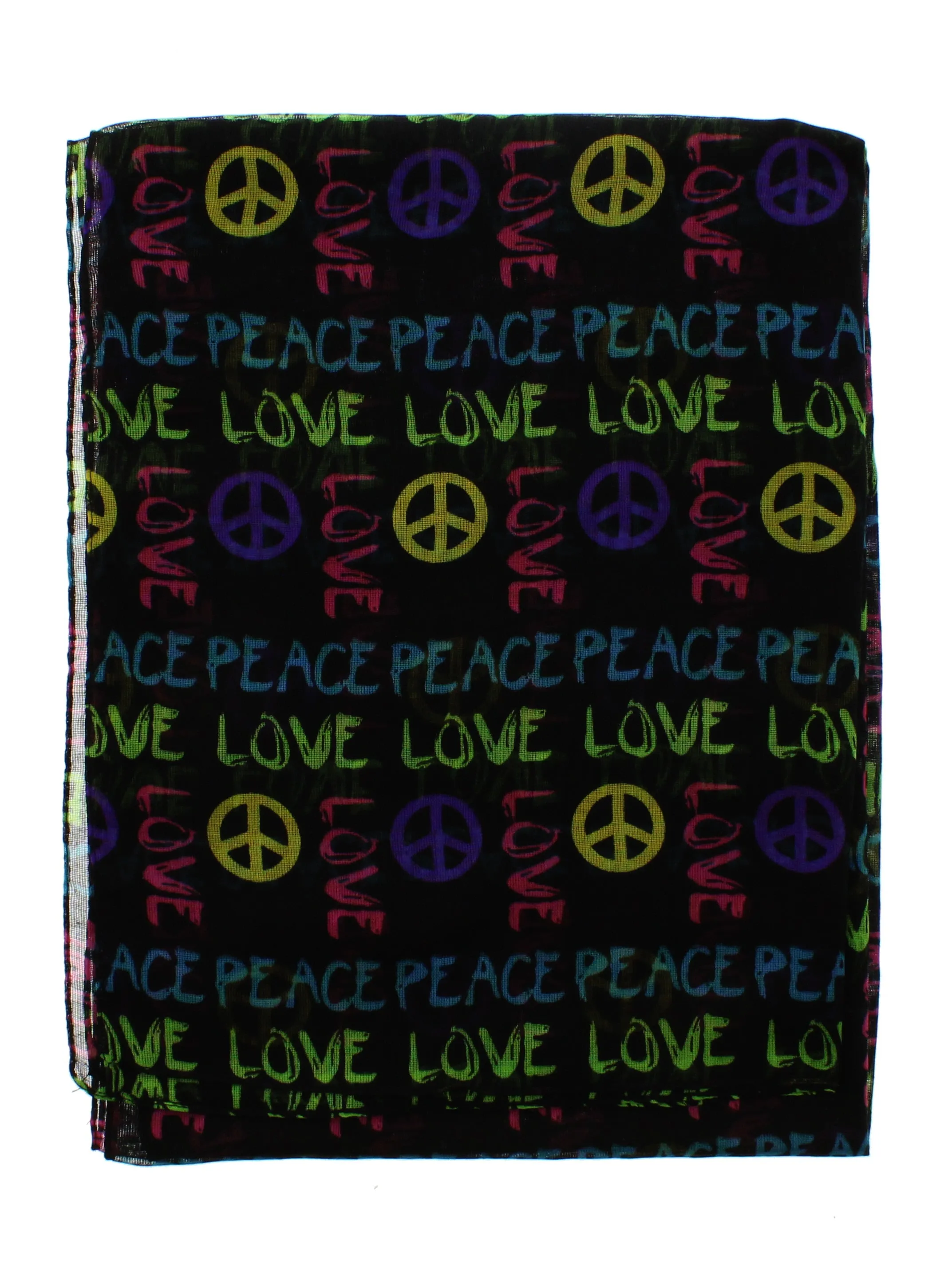 Black Scarf with Multicolour Love & Peace Print