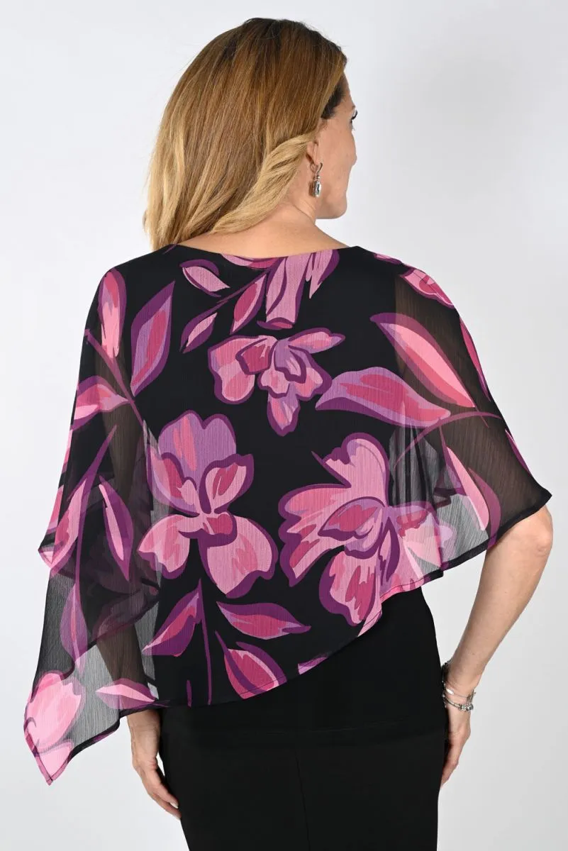 Black/Purple Floral Chiffon Top by Frank Lyman