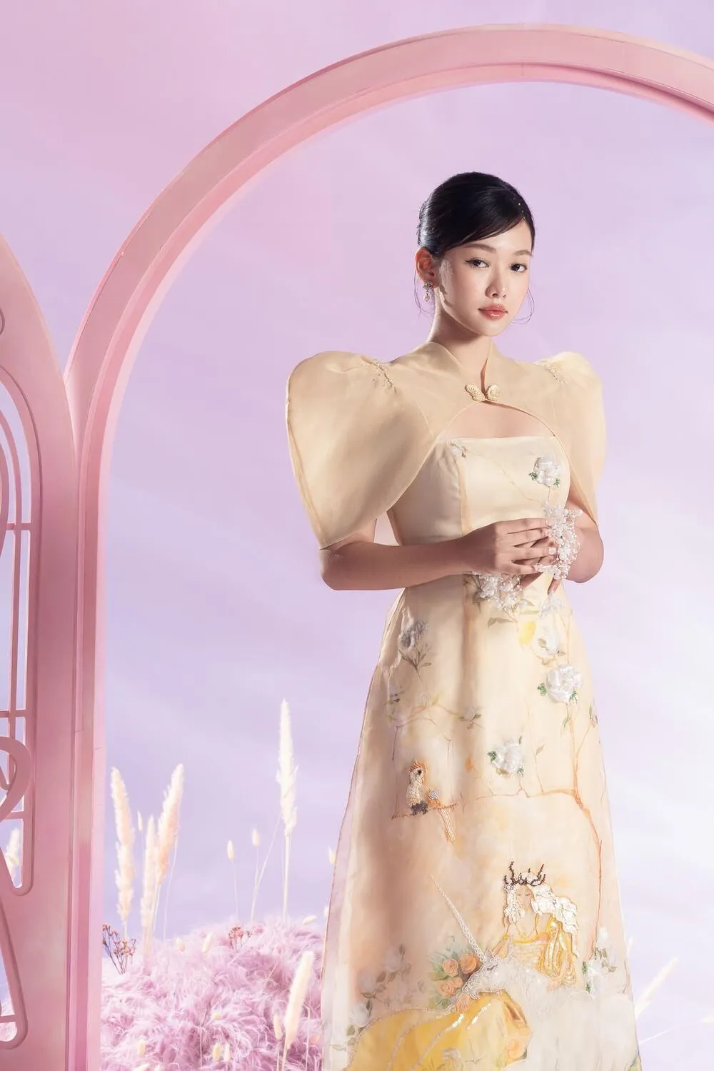 Blithe Fitted Cape Sleeved Organza Long Length Ao Dai