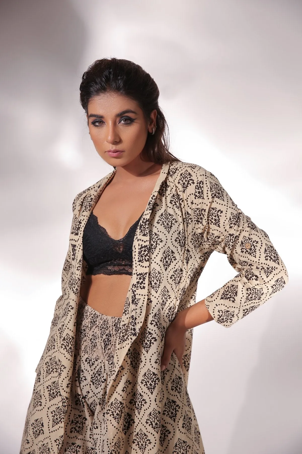 Block Printed Cape With Pants