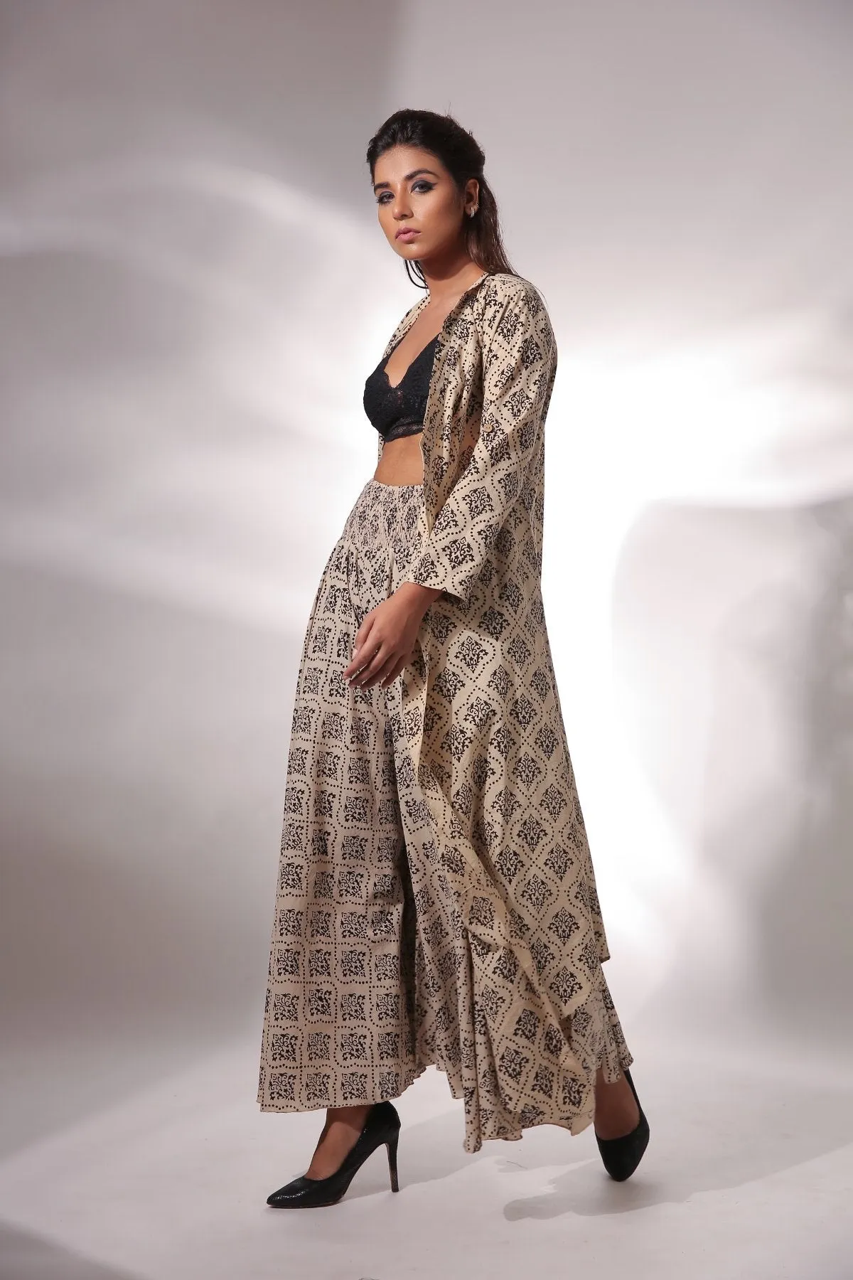 Block Printed Cape With Pants