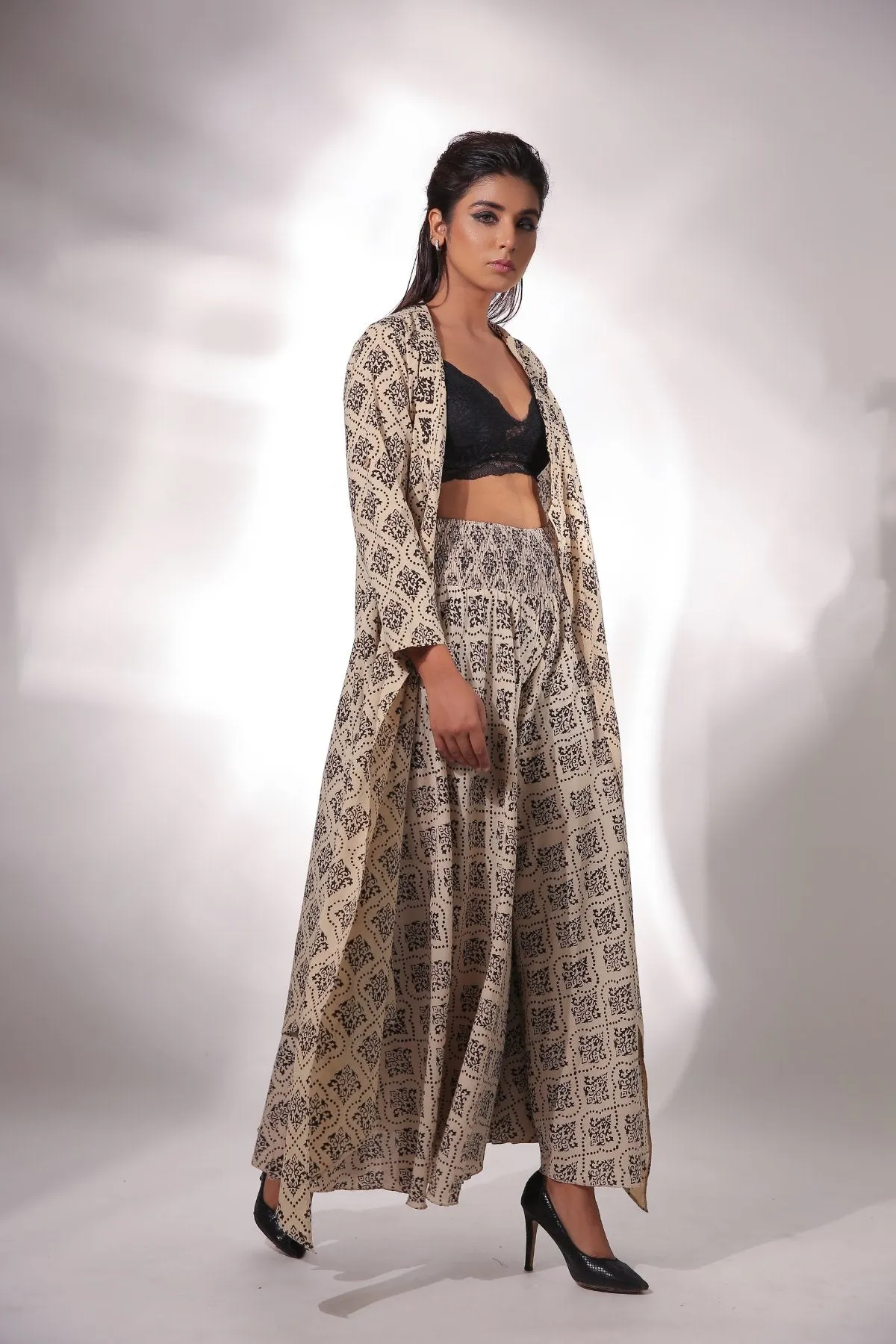 Block Printed Cape With Pants