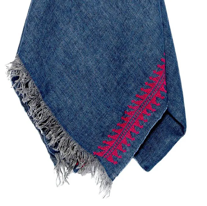 BLUE LINEN SHAWL HOT PINK MARY MAGDALENE