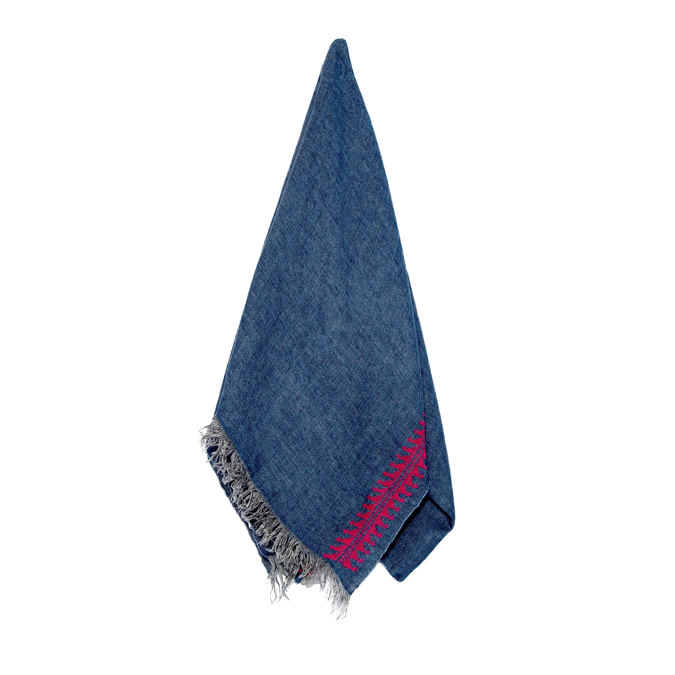 BLUE LINEN SHAWL HOT PINK MARY MAGDALENE