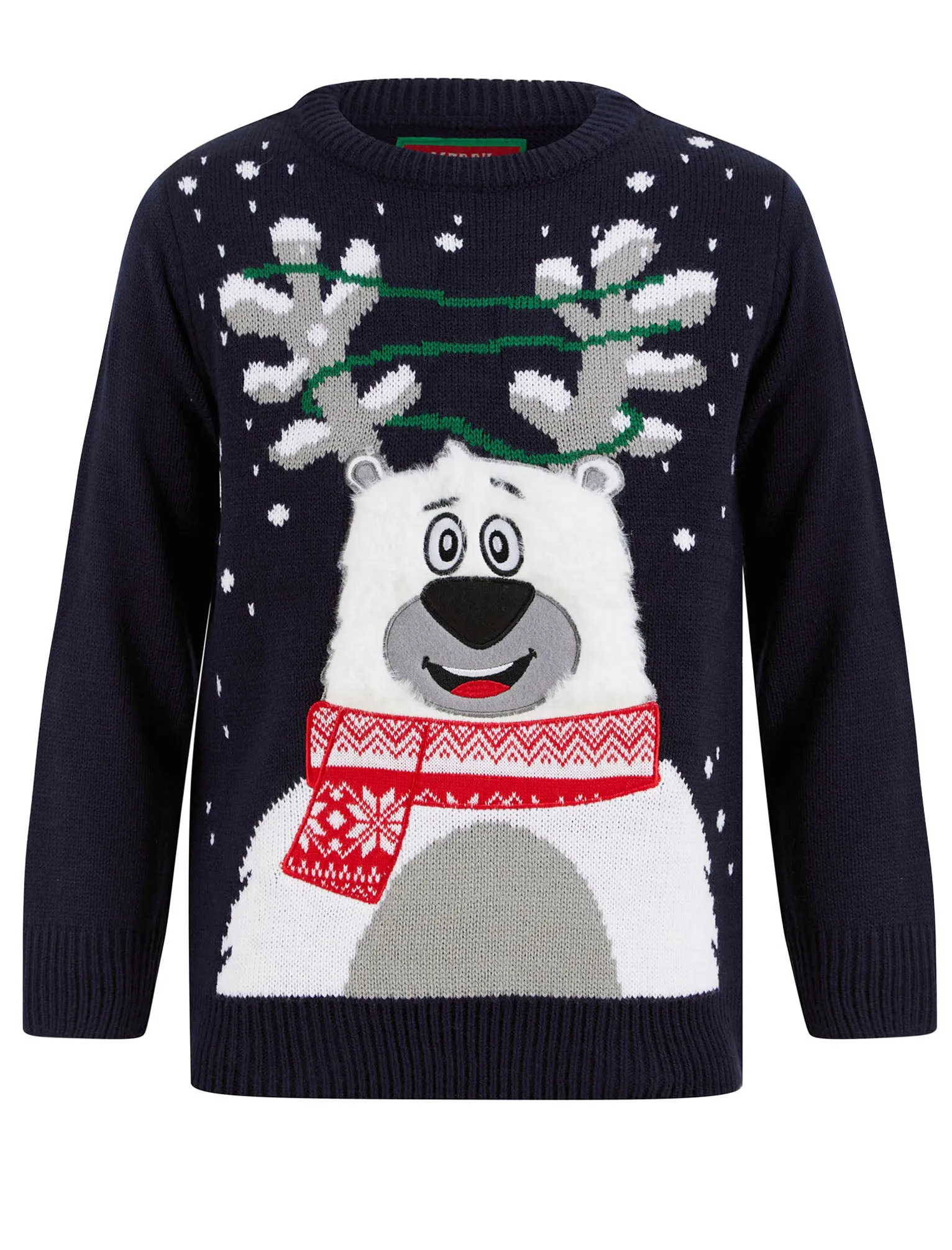 Boy's Happy Polar Bear LED Light Up Novelty Christmas Jumper in Ink - Merry Christmas Kids (4-12yrs)