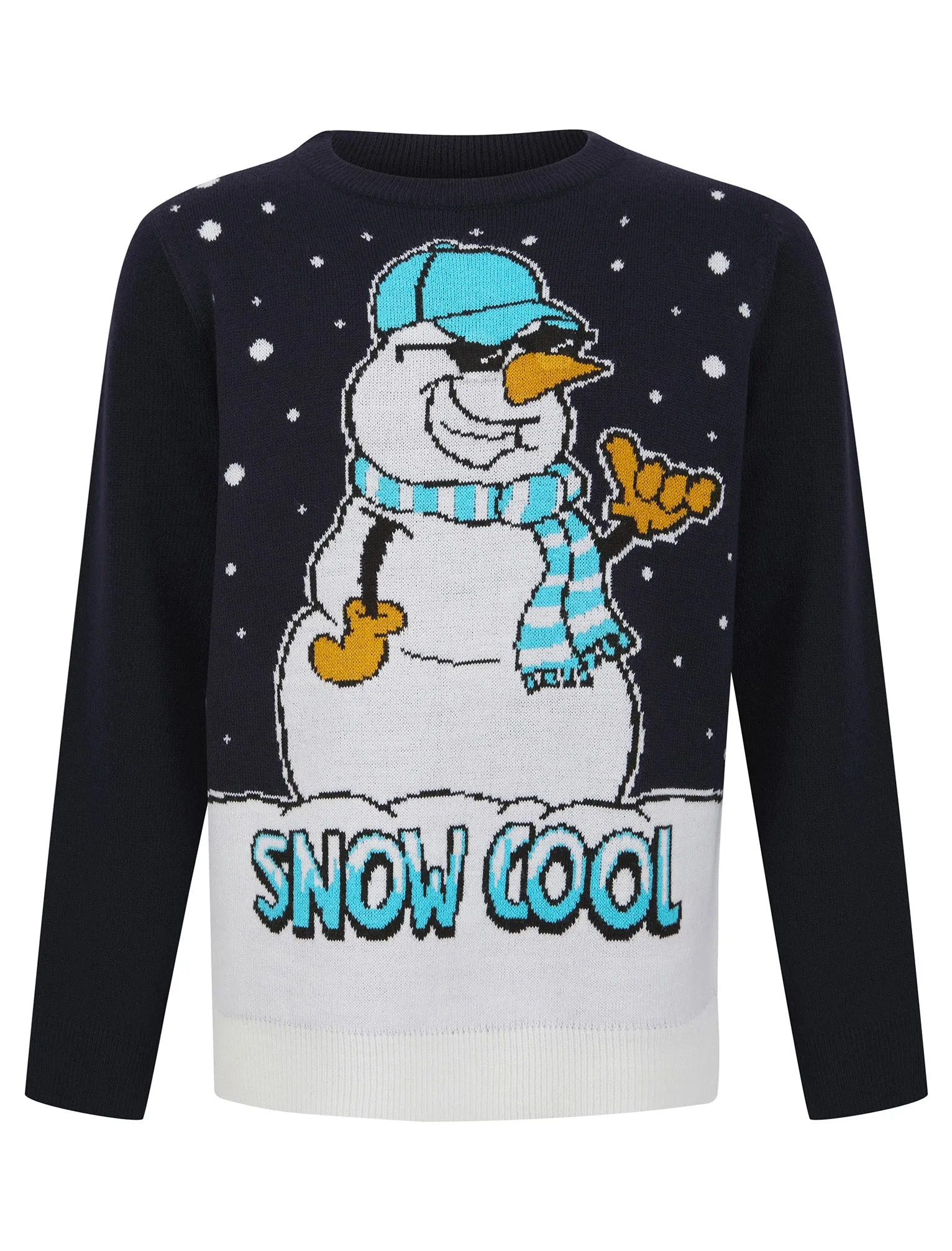 Boy's Snow Cool LED Light Up Novelty Knitted Christmas Jumper in Ink - Merry Christmas Kids (4-12yrs)