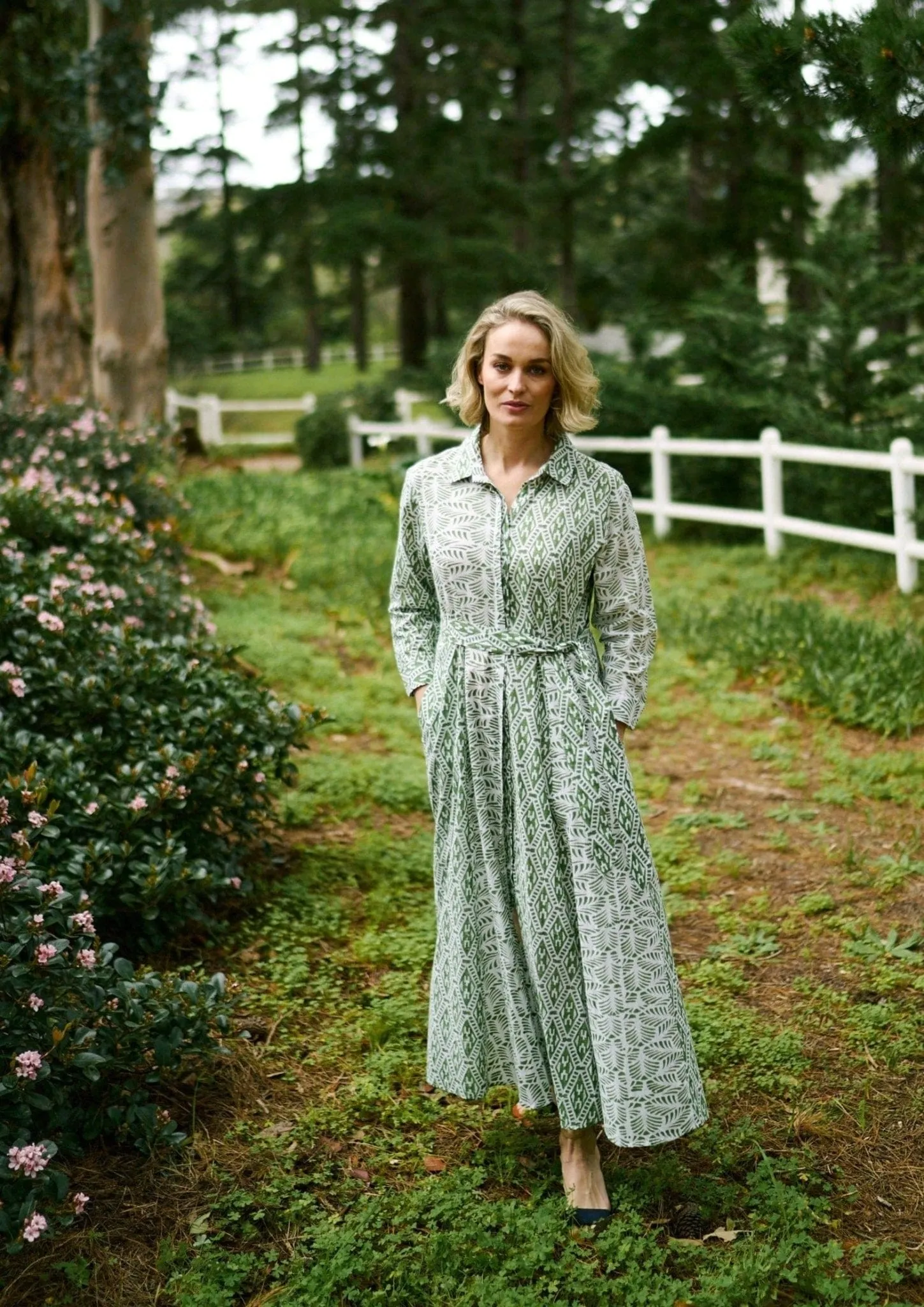 Brooklyn Panel Dress With Contrast Print In Green And White