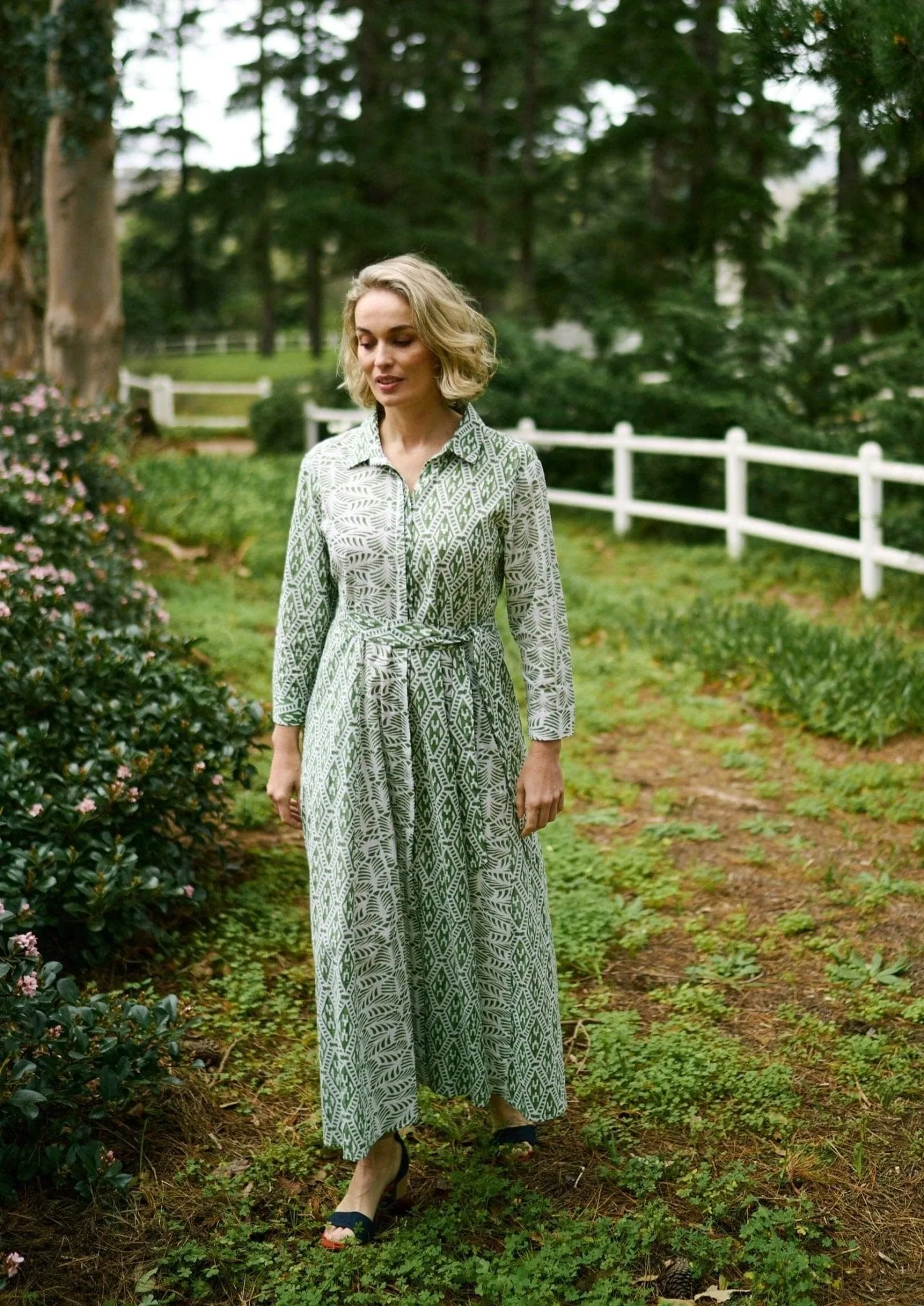 Brooklyn Panel Dress With Contrast Print In Green And White