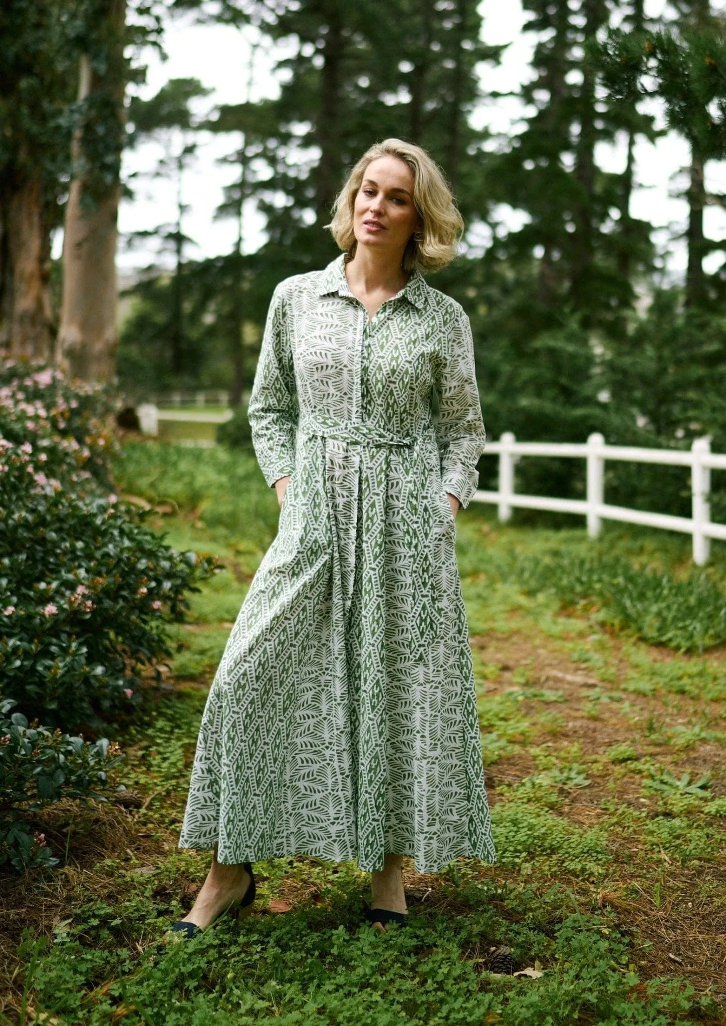 Brooklyn Panel Dress With Contrast Print In Green And White