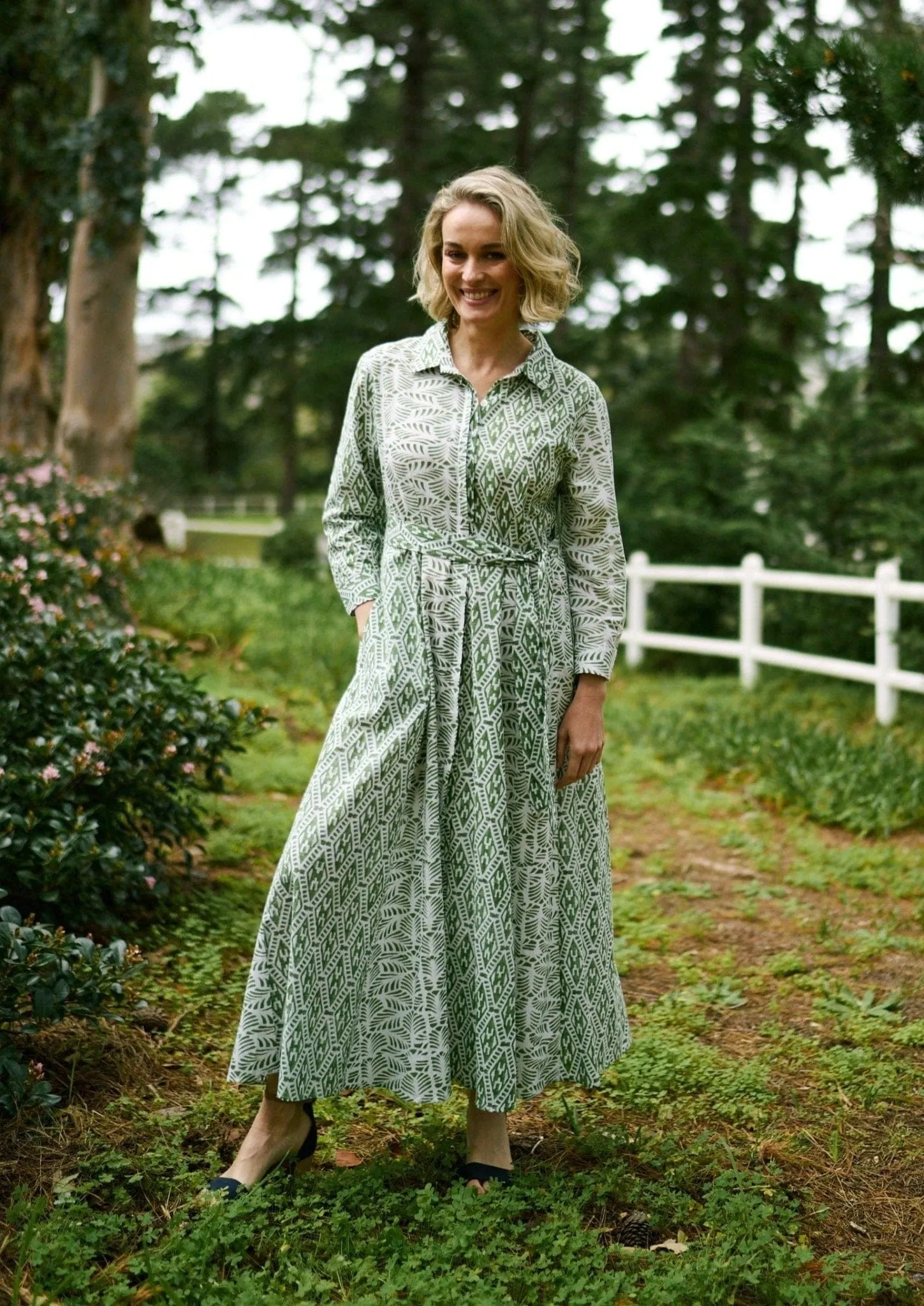 Brooklyn Panel Dress With Contrast Print In Green And White