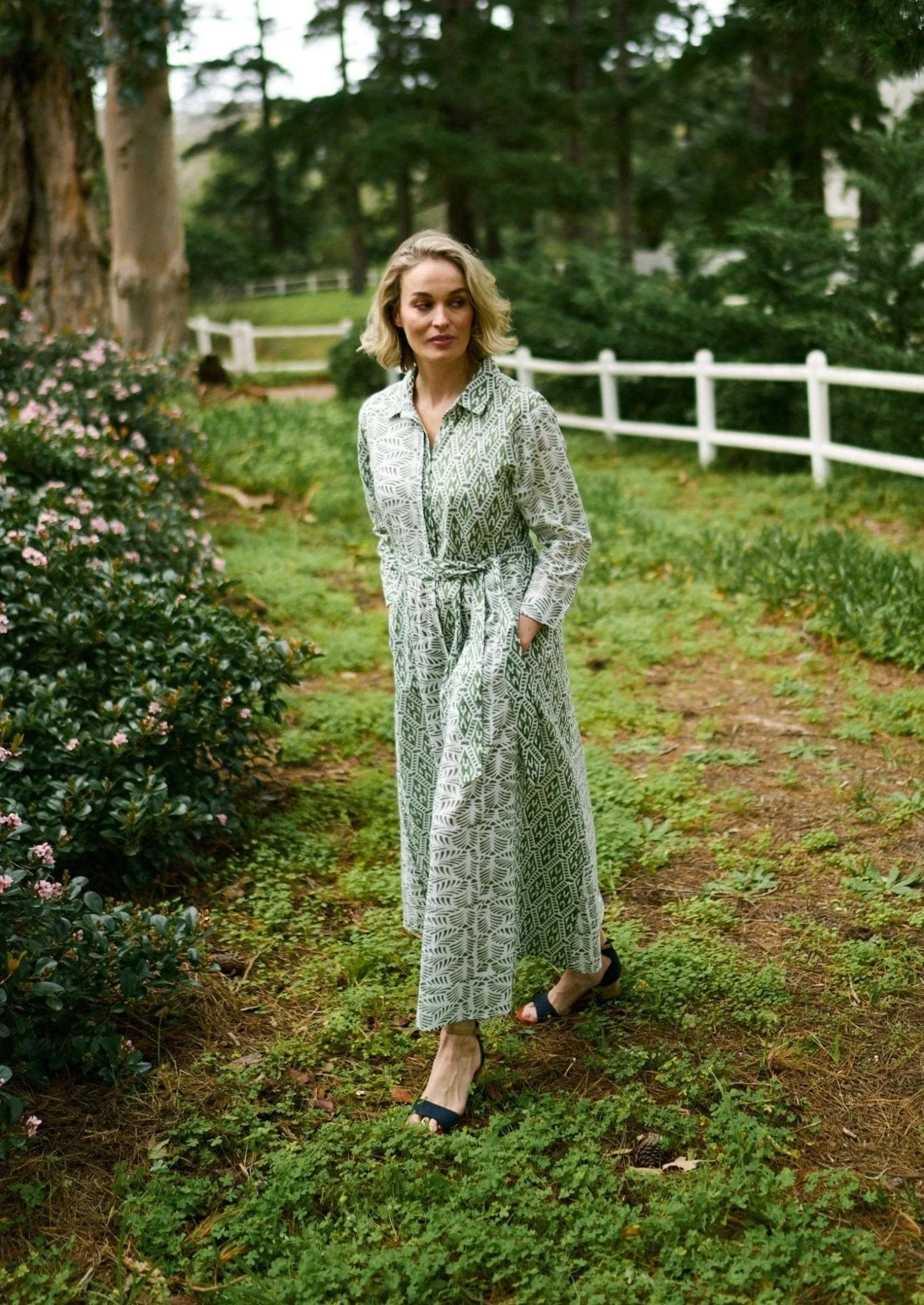 Brooklyn Panel Dress With Contrast Print In Green And White