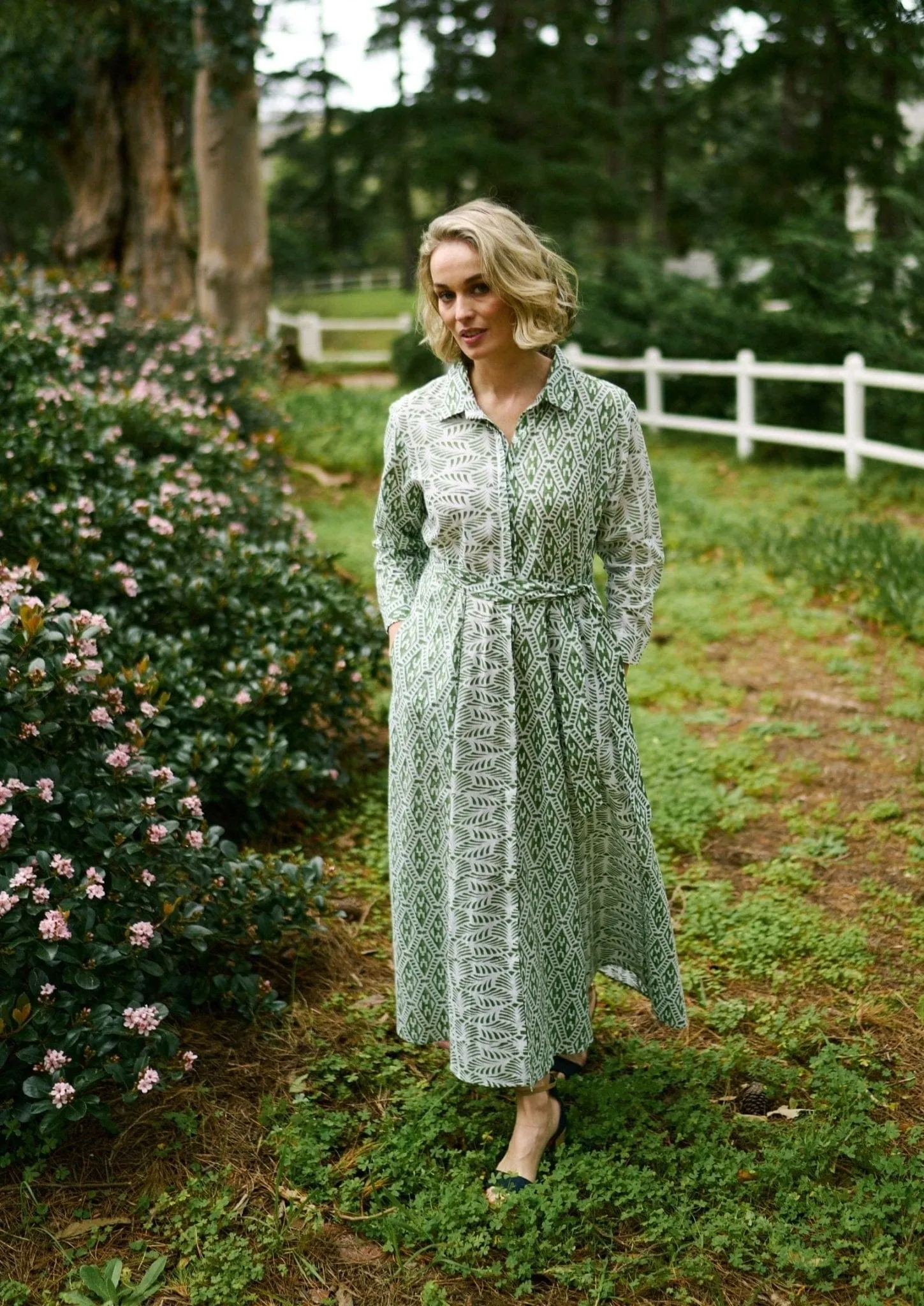 Brooklyn Panel Dress With Contrast Print In Green And White