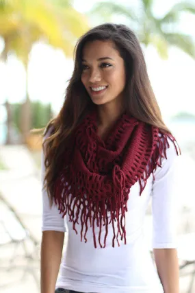 Burgundy Infinity Fringe Scarf