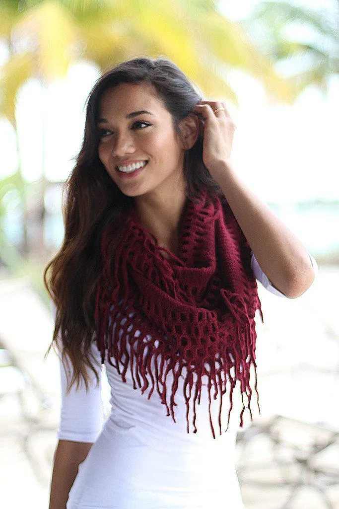 Burgundy Infinity Fringe Scarf