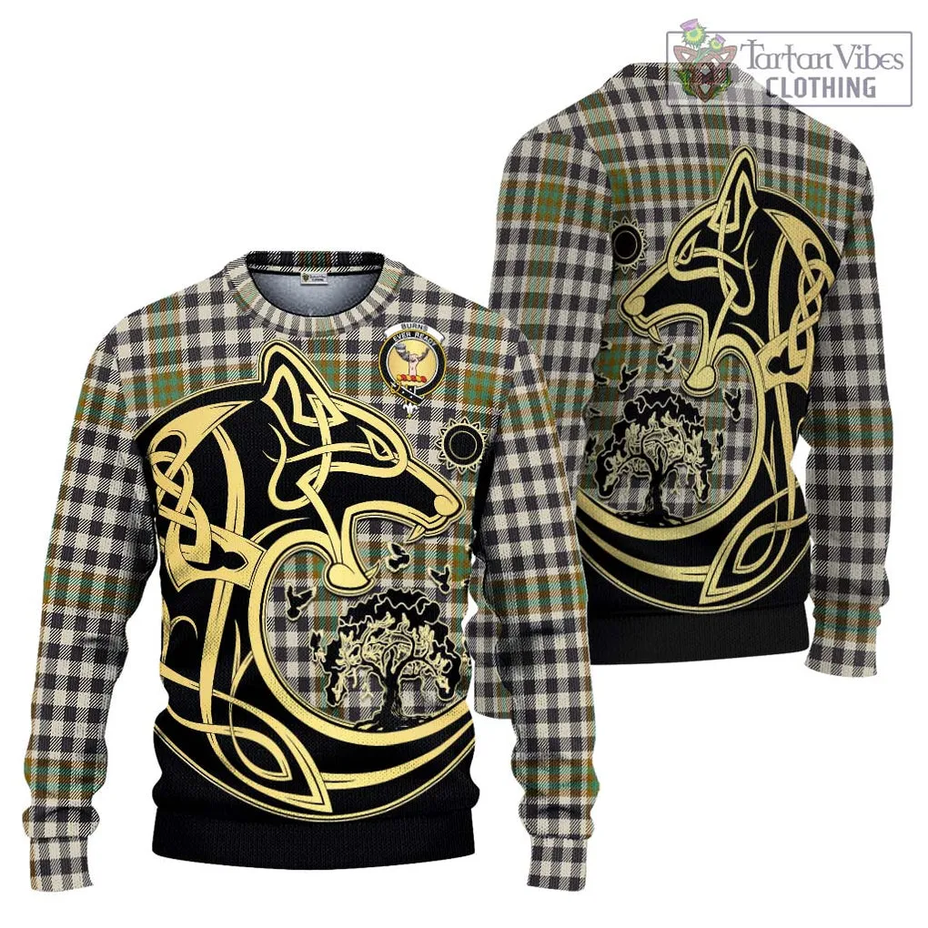 Burns Check Tartan Ugly Sweater with Family Crest Celtic Wolf Style