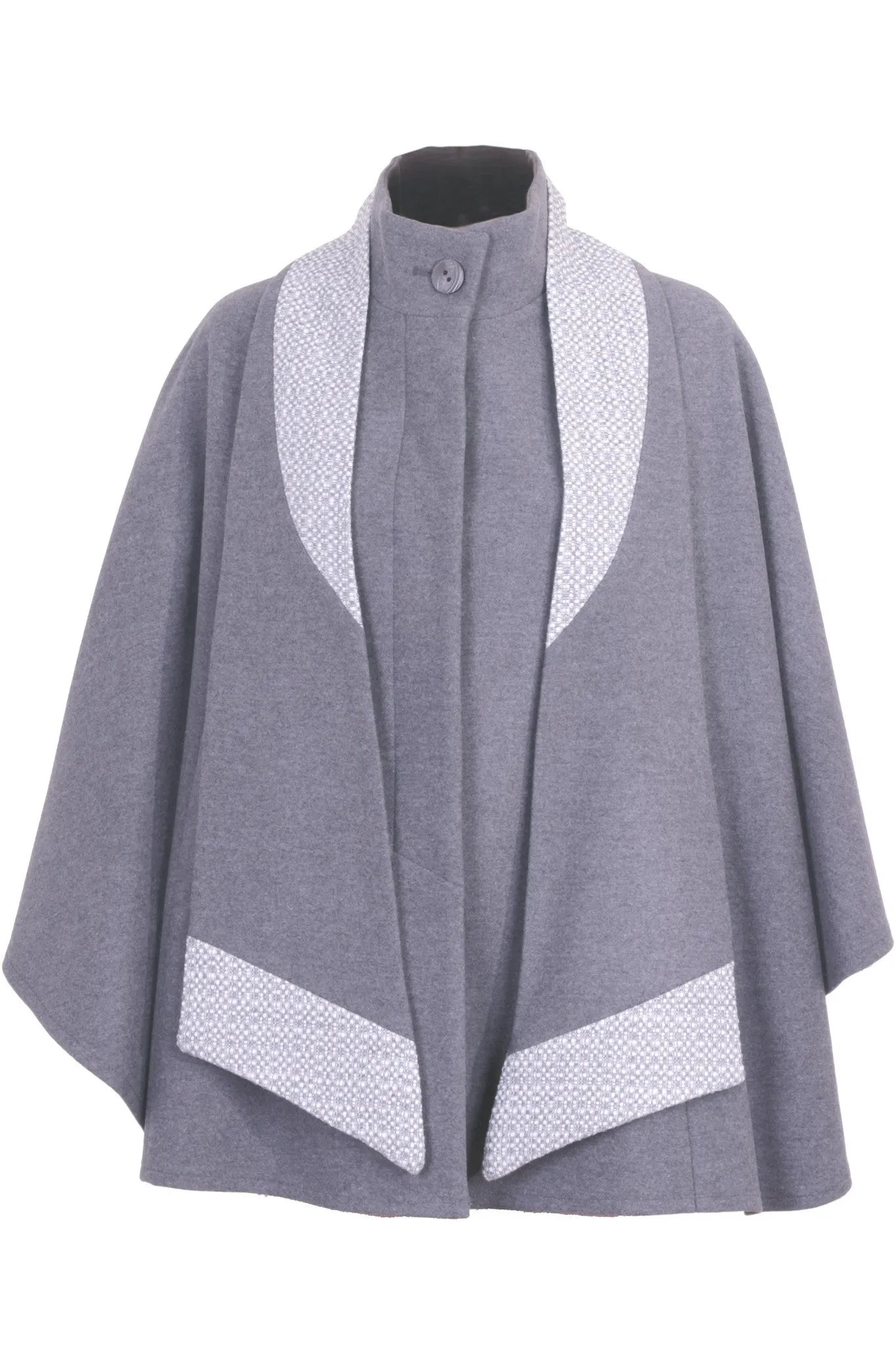 Busy Clothing Womens Grey Wool Blend Cape with Detachable Scarf