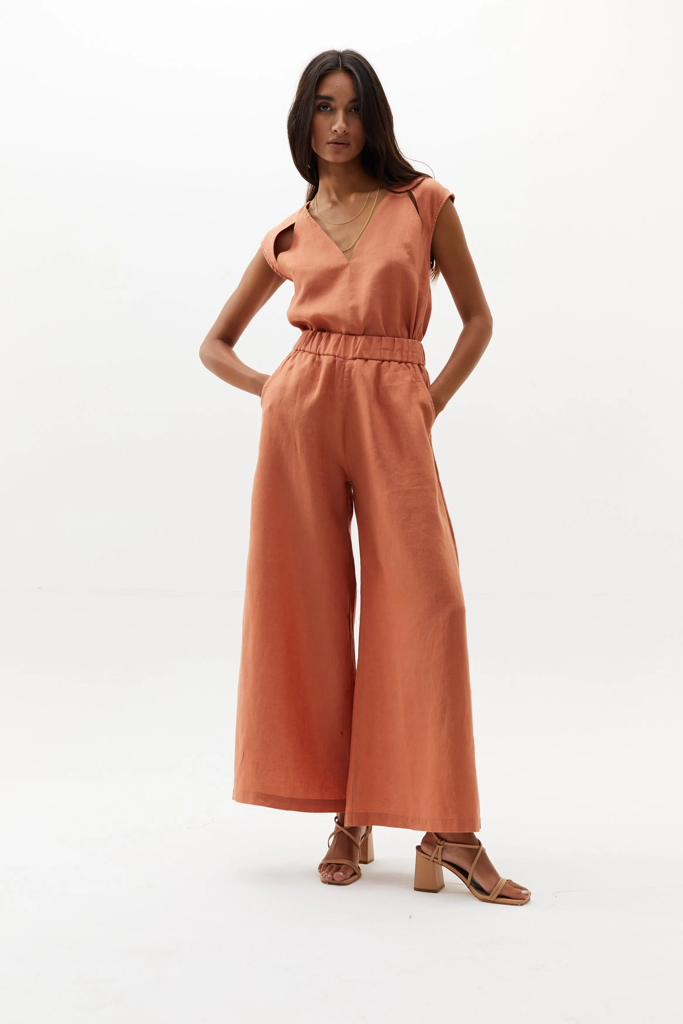 Cape Linen Pants - Brick