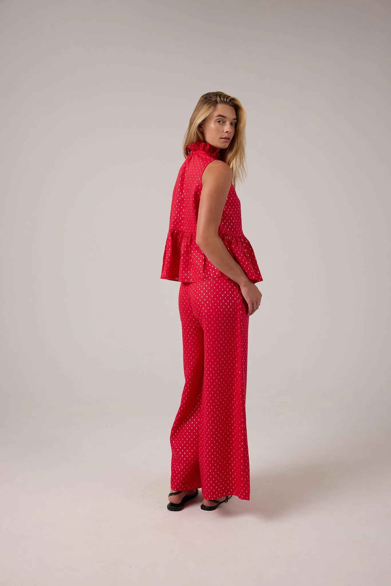 Cape Linen Pants - Red with Silver