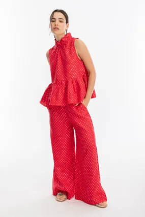 Cape Linen Pants - Red with Silver