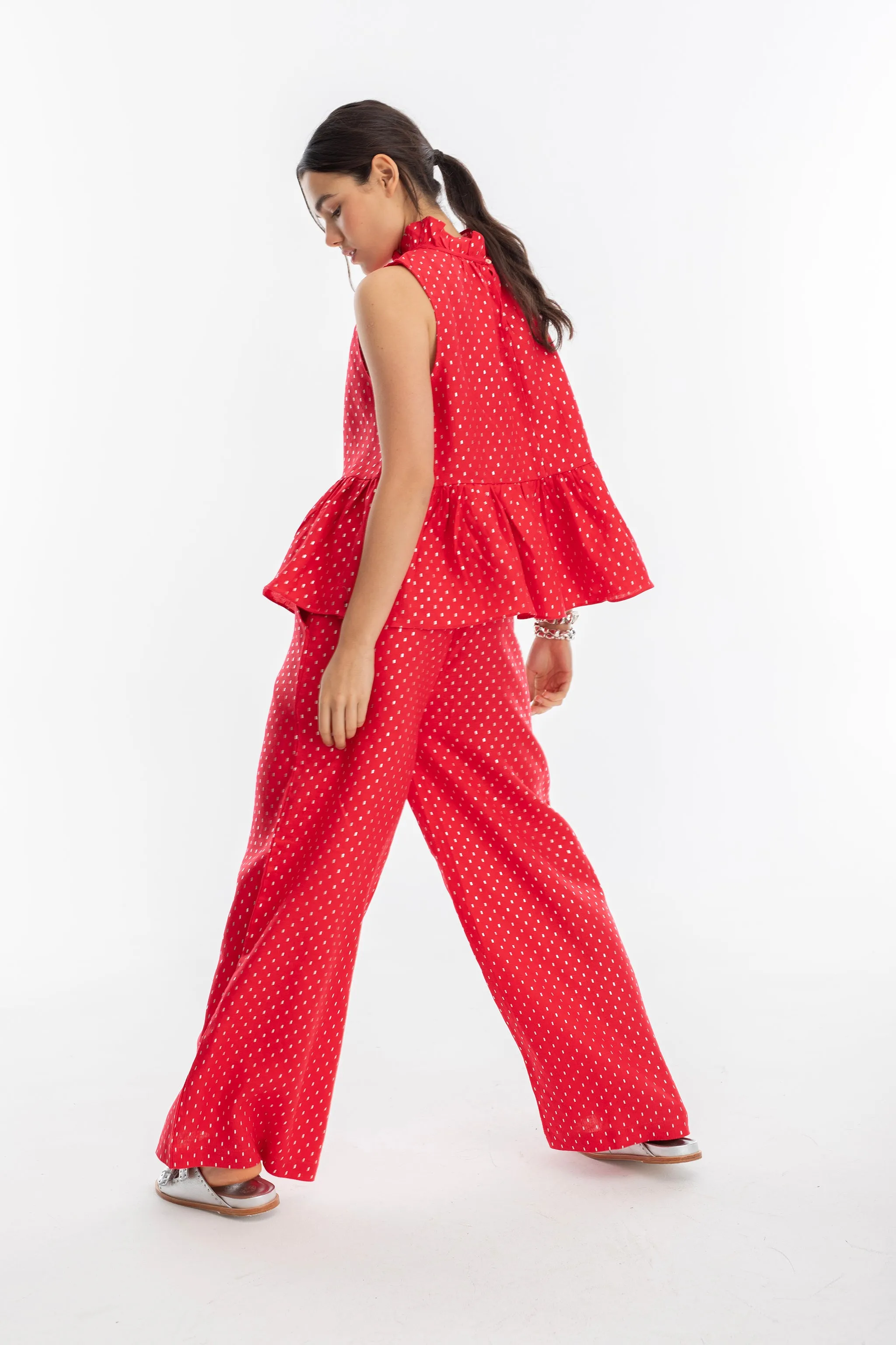 Cape Linen Pants - Red with Silver