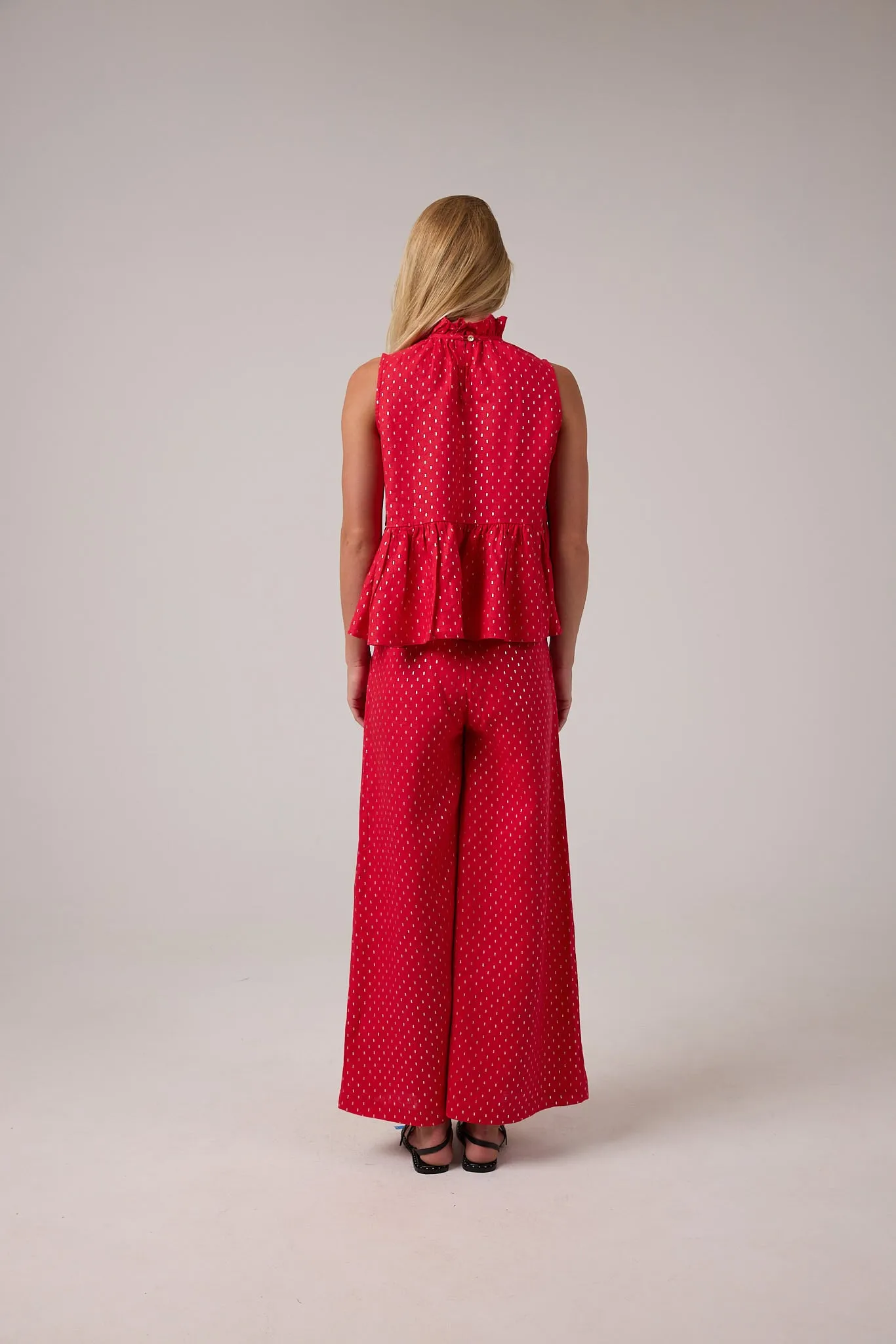 Cape Linen Pants - Red with Silver