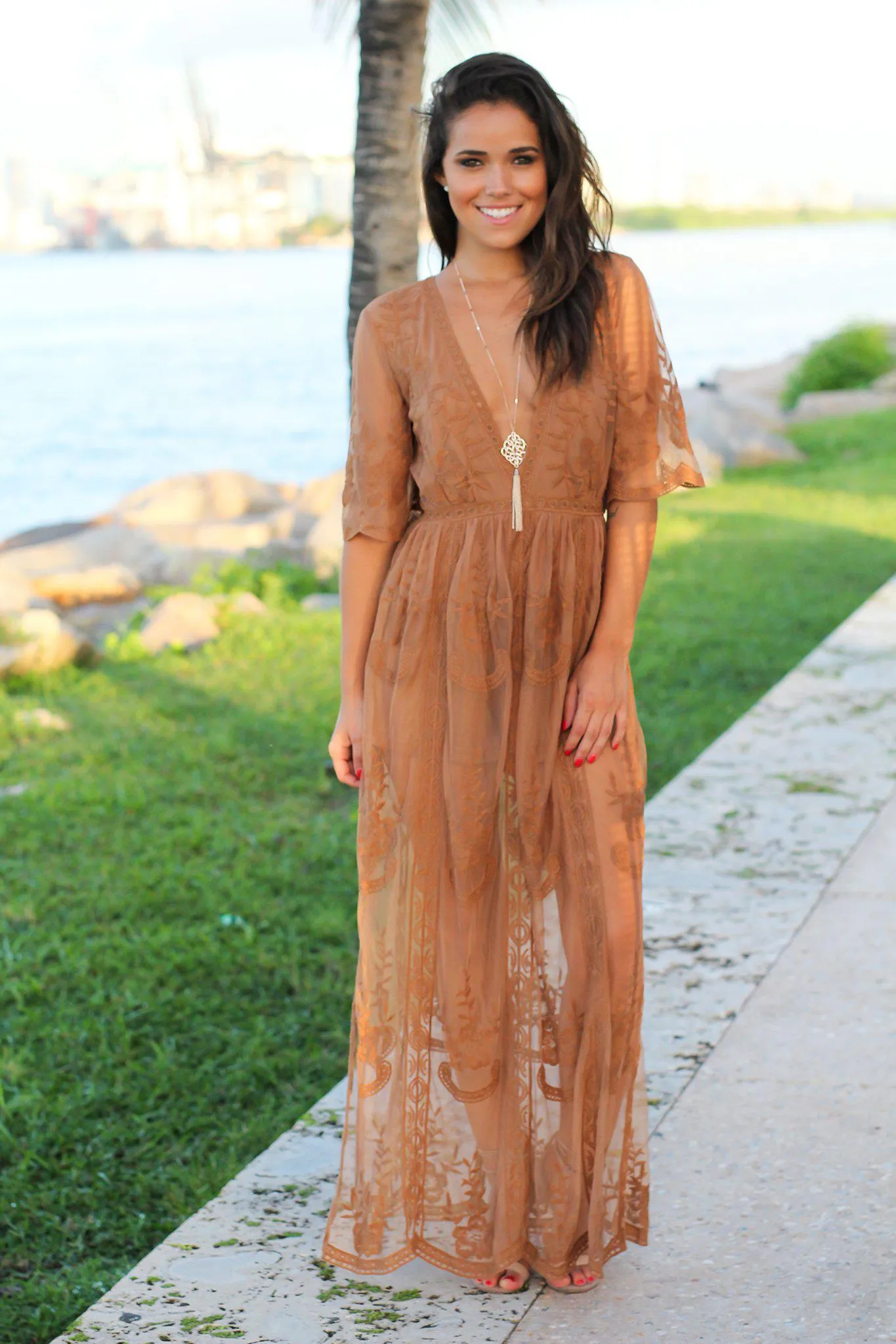 Caramel Lace Maxi Romper