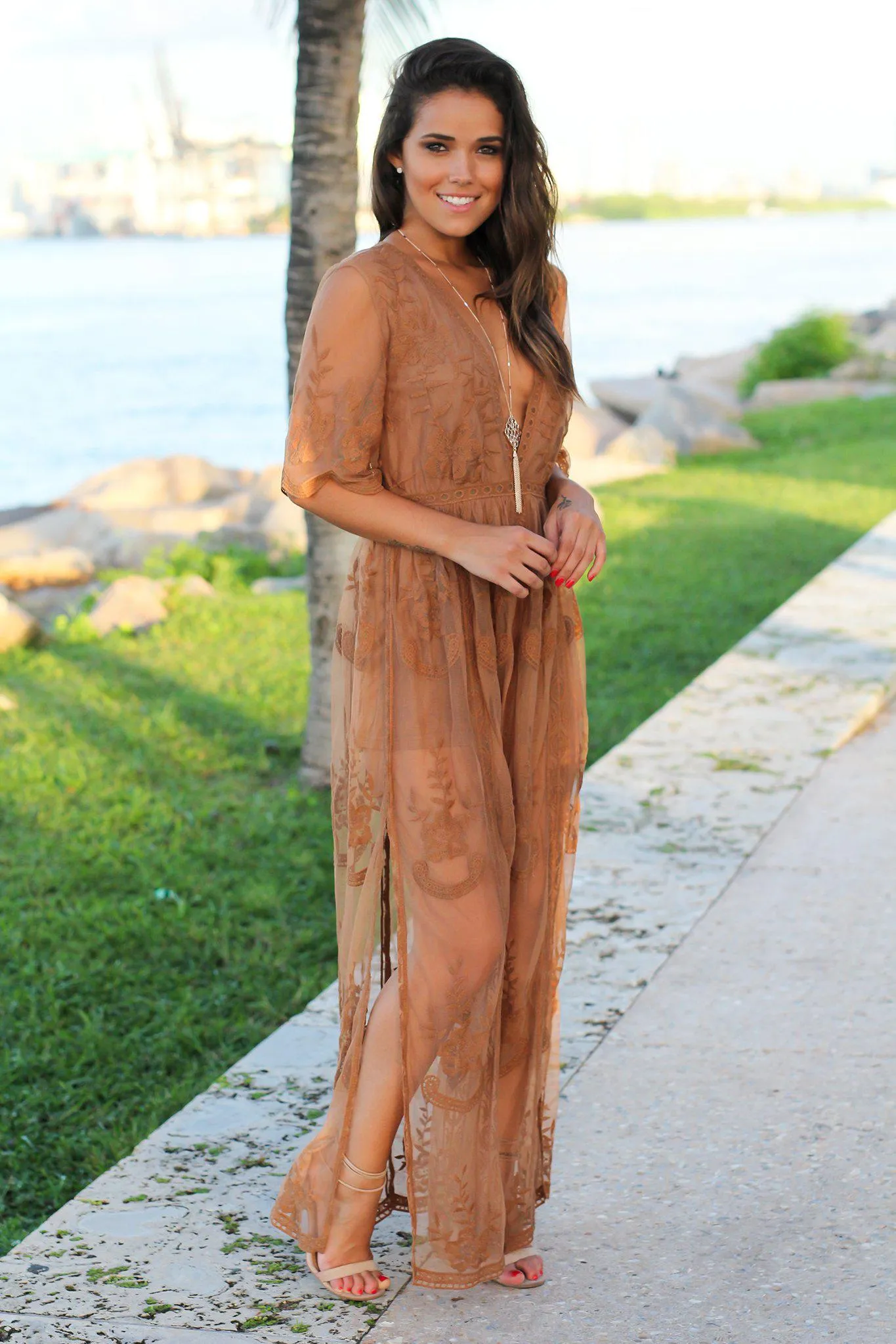 Caramel Lace Maxi Romper