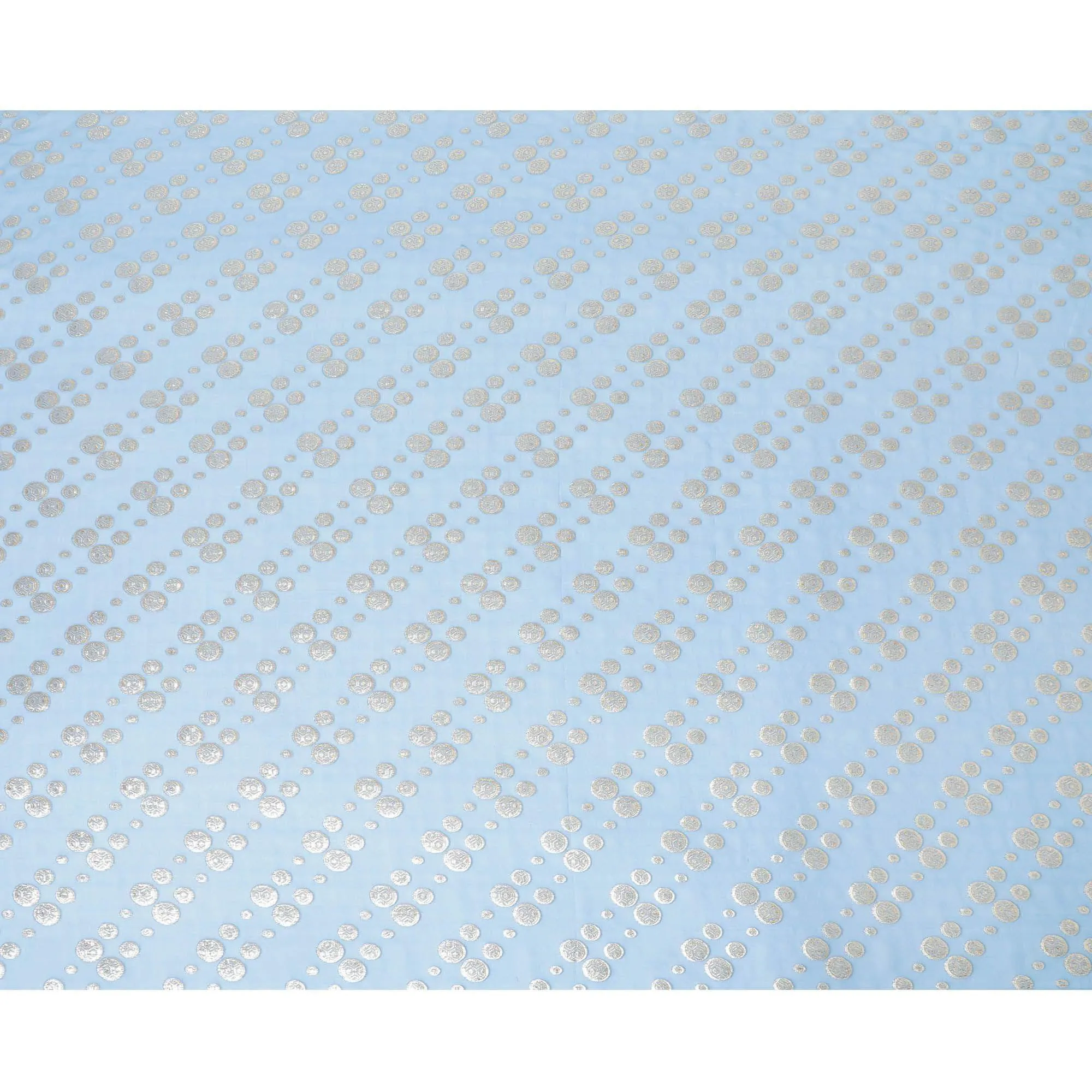 Carolina blue silk chiffon fabric with gold and silver metallic lurex in dot design-D7292