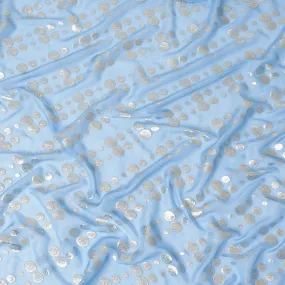 Carolina blue silk chiffon fabric with gold and silver metallic lurex in dot design-D7292