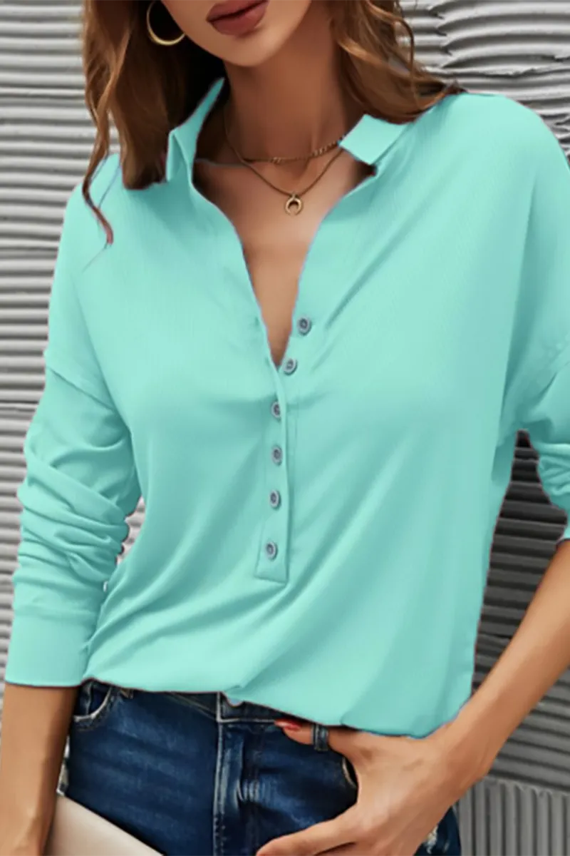 Casual Solid Buttons Solid Color Turndown Collar T-Shirts