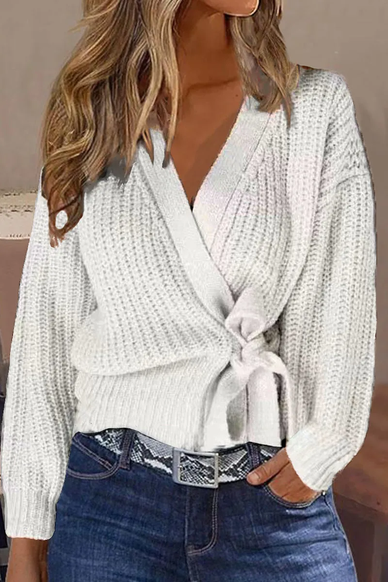 Casual Solid Frenulum V Neck Sweaters(3 Colors)