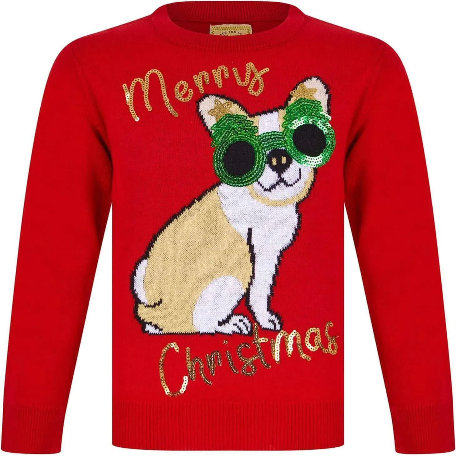 Christmas Glasses Dog Junior Christmas Jumper - Red