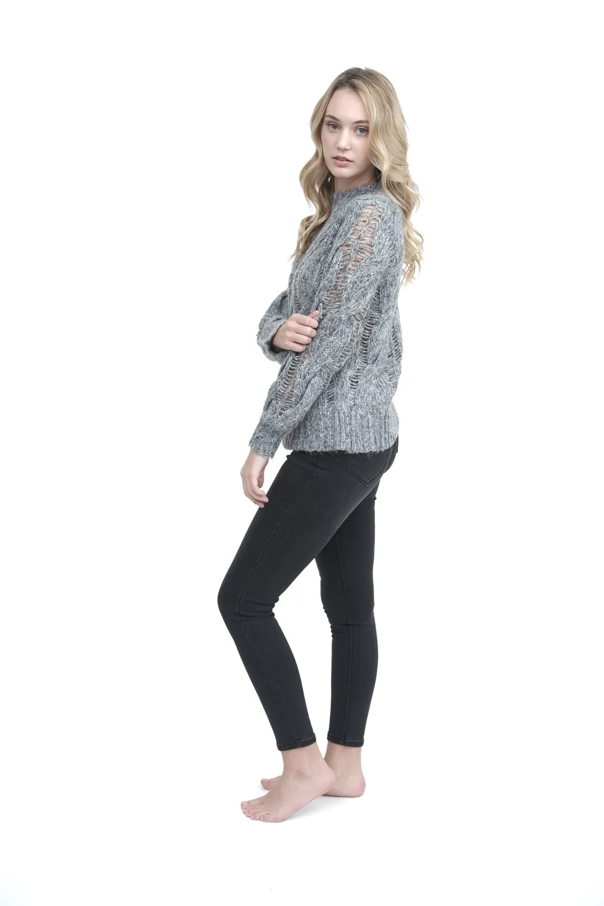 Chunky Cable Knit Sweater Heather Grey