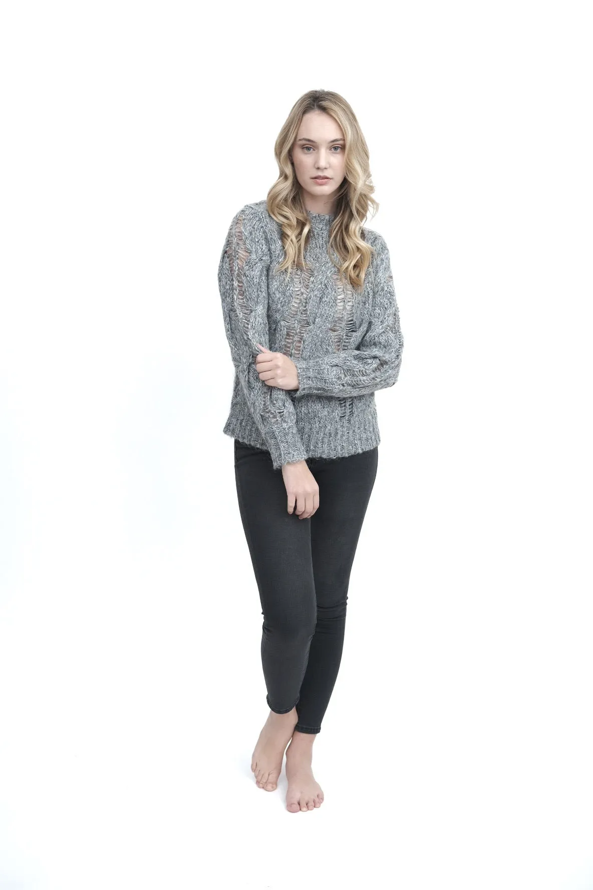 Chunky Cable Knit Sweater Heather Grey