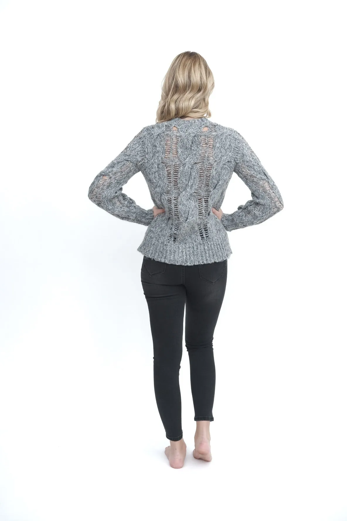 Chunky Cable Knit Sweater Heather Grey