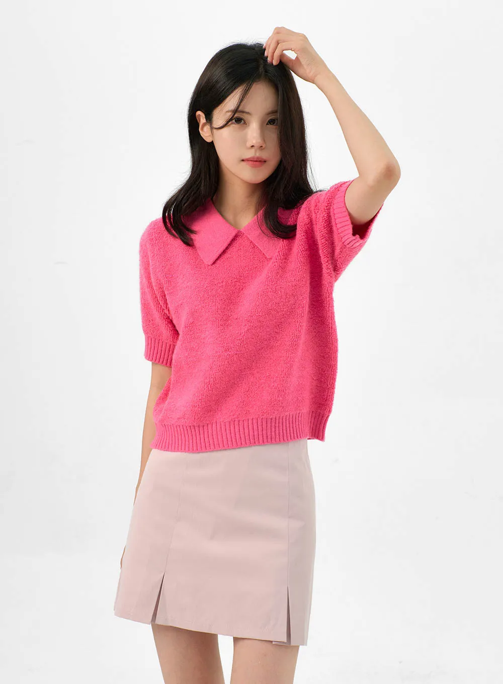 Collared Short-Sleeve Knit Sweater OG322