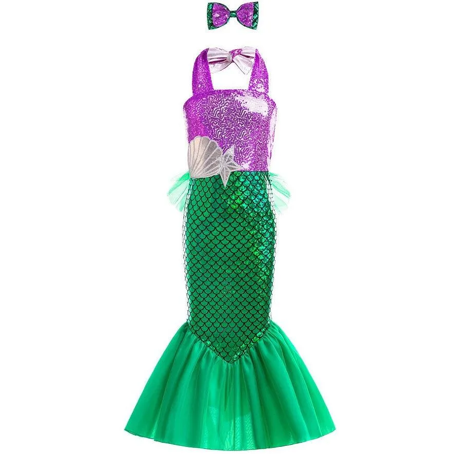 Colorful Mermaid Fantasy Dress Girl's sequined camisole princess dress Carnival Halloween cosplay costume Mermaid fishtail skirt