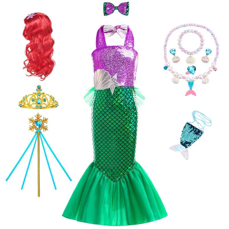 Colorful Mermaid Fantasy Dress Girl's sequined camisole princess dress Carnival Halloween cosplay costume Mermaid fishtail skirt