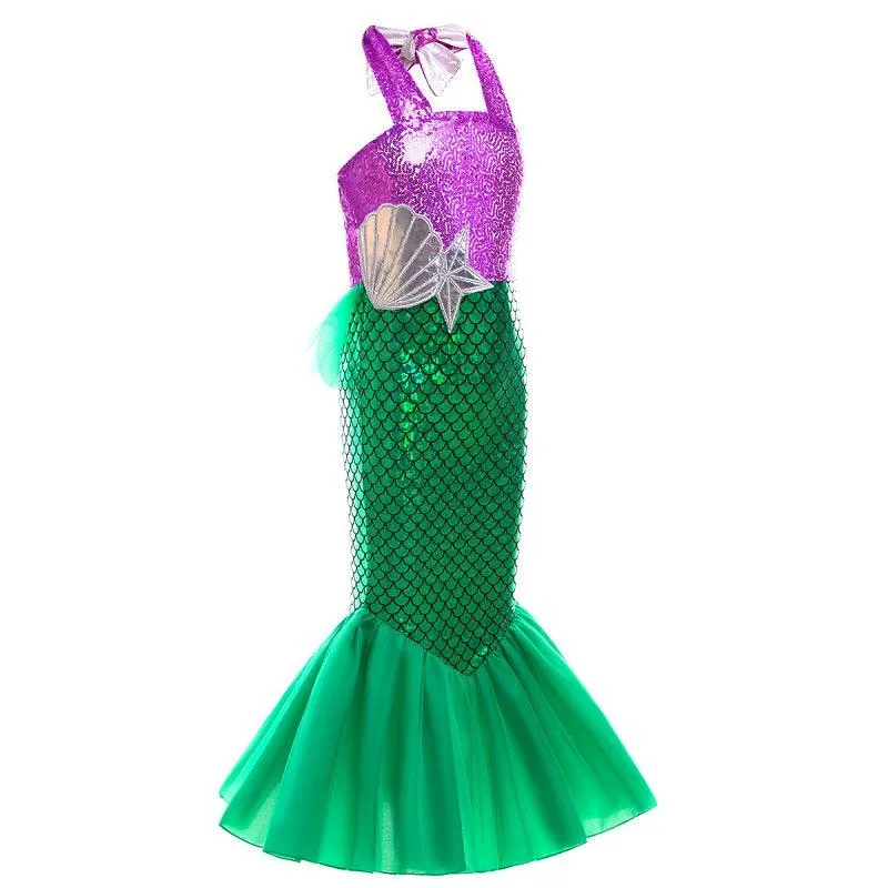 Colorful Mermaid Fantasy Dress Girl's sequined camisole princess dress Carnival Halloween cosplay costume Mermaid fishtail skirt