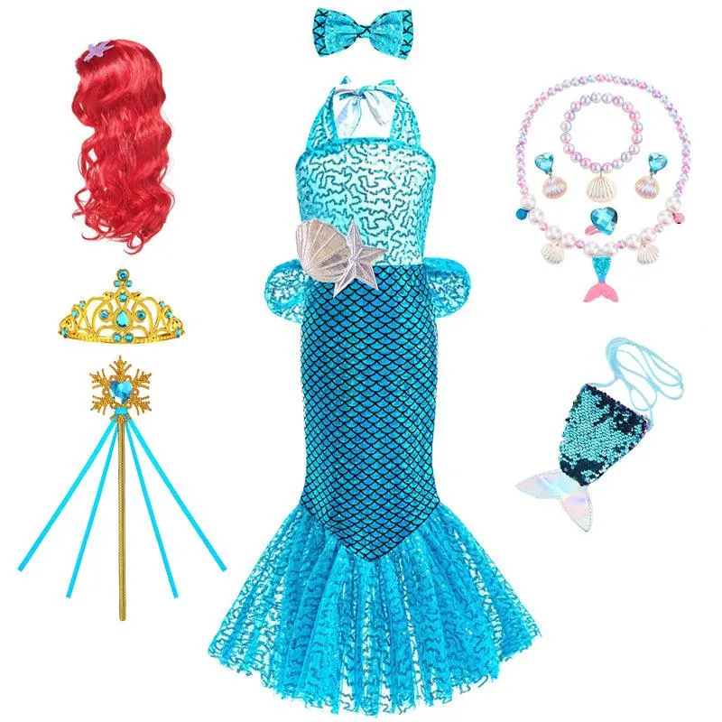 Colorful Mermaid Fantasy Dress Girl's sequined camisole princess dress Carnival Halloween cosplay costume Mermaid fishtail skirt