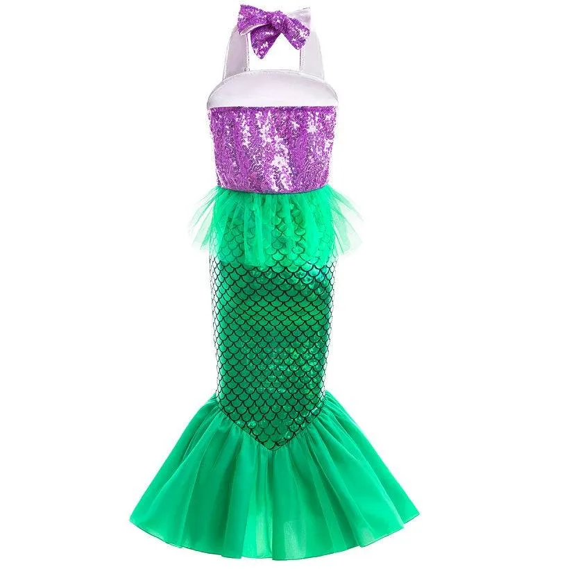 Colorful Mermaid Fantasy Dress Girl's sequined camisole princess dress Carnival Halloween cosplay costume Mermaid fishtail skirt