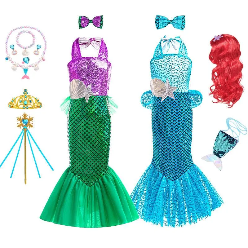 Colorful Mermaid Fantasy Dress Girl's sequined camisole princess dress Carnival Halloween cosplay costume Mermaid fishtail skirt