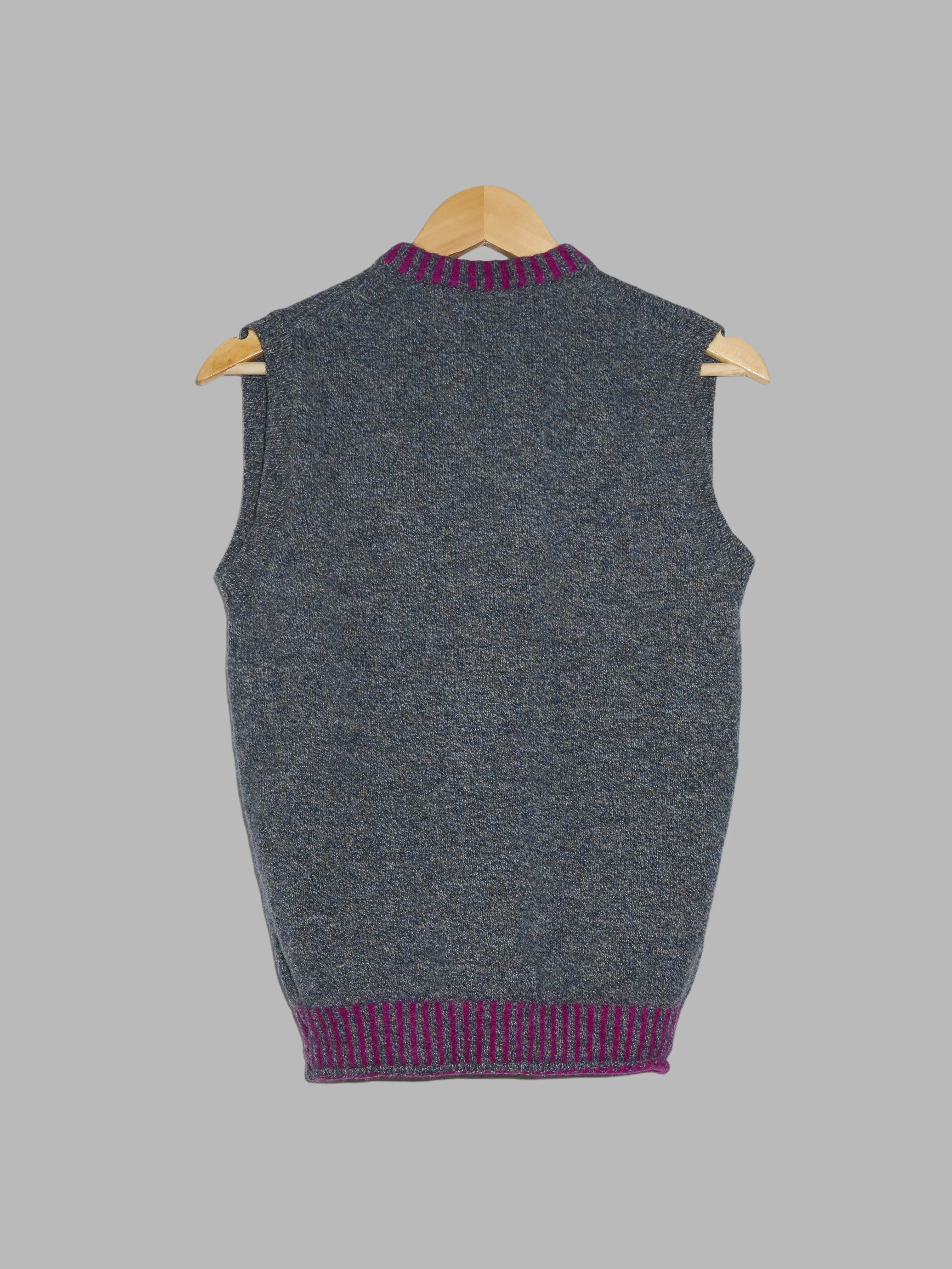 Comme des Garcons Homme Plus 1996 heathered grey wool knit purple trim vest - XS