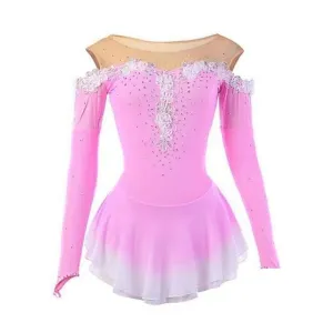 Competition Figure Skating Dress Pink Ombre Long Sleeves BSU180222