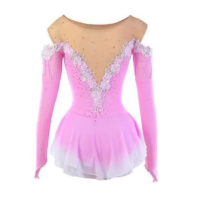 Competition Figure Skating Dress Pink Ombre Long Sleeves BSU180222