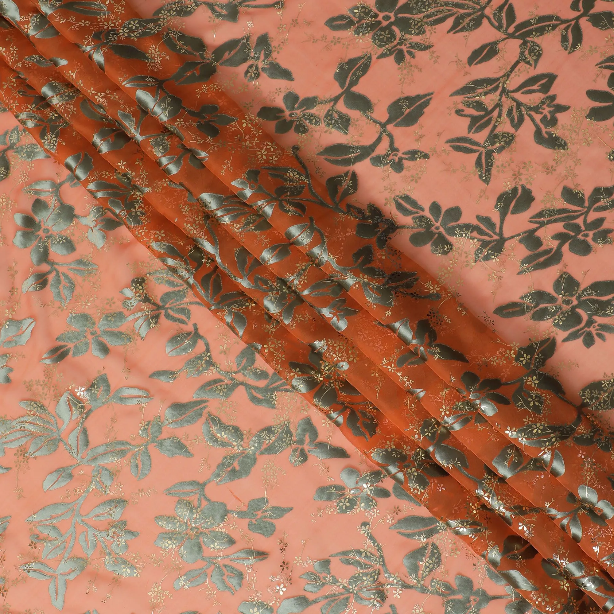 Coral Charm Silk Chiffon Metallic Fabric - South Korean Crafted Textile, 110 cm Width  - D17662